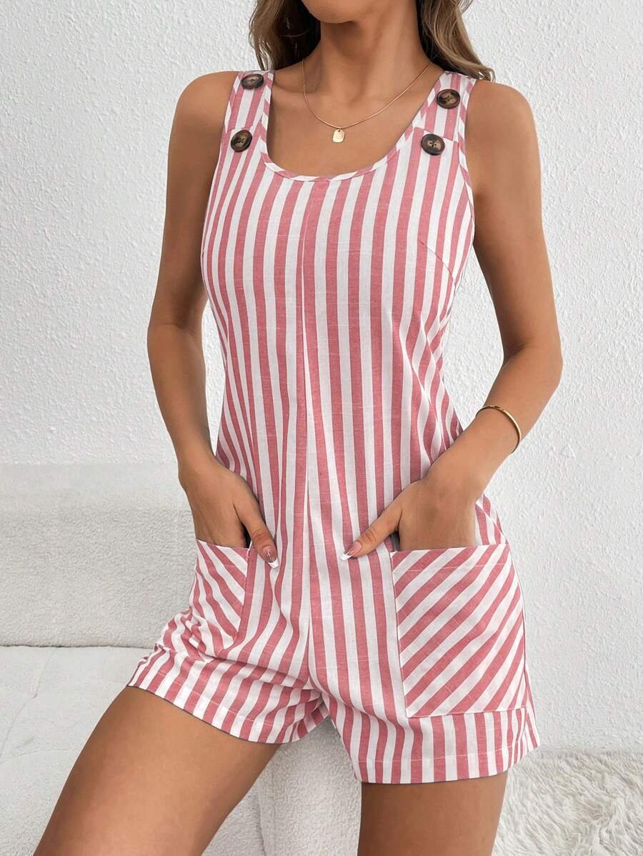 2026 Amazon Independent Site New European and American Style Striped Sleeveless Jumpsuit Shorts for Women Summer Fashion Overalls