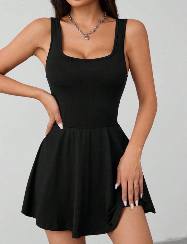 European and American 2025 Cross-Border Amazon Skirt-Style One-Piece Backless Solid Color Tank Top Anti-Exposure Sports Fitness Casual Style - Image 2