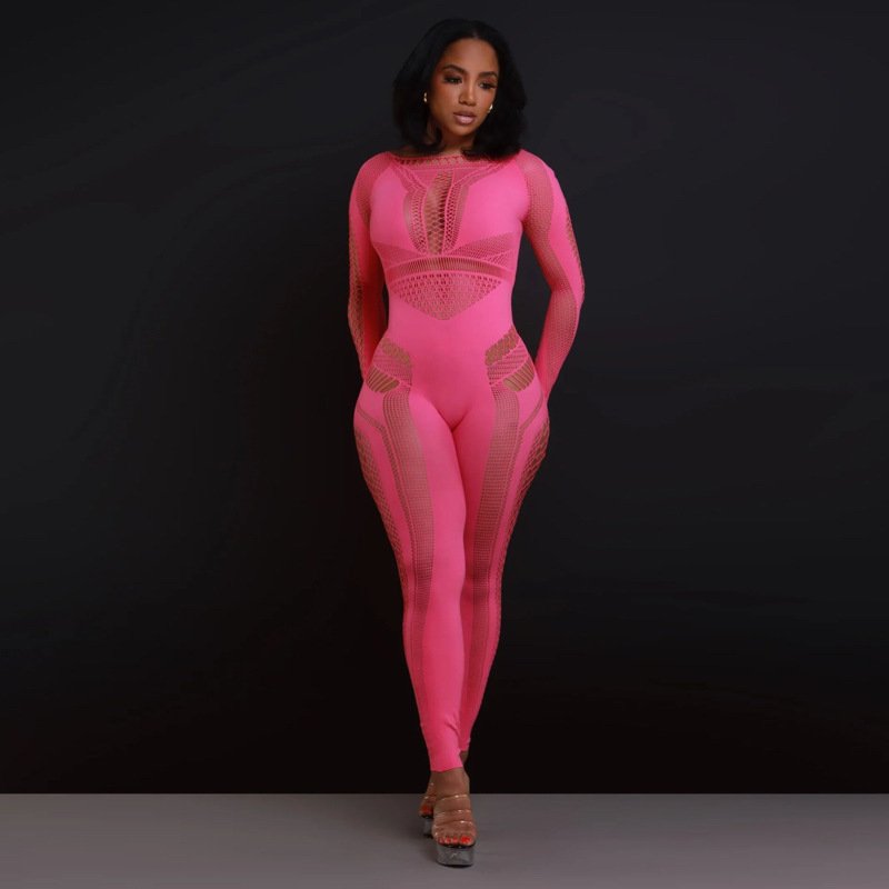 Transparent Pants European and American Style Summer New One-piece High Elastic Long Sleeve Perspective Sexy Spice Girl Pants - Image 3