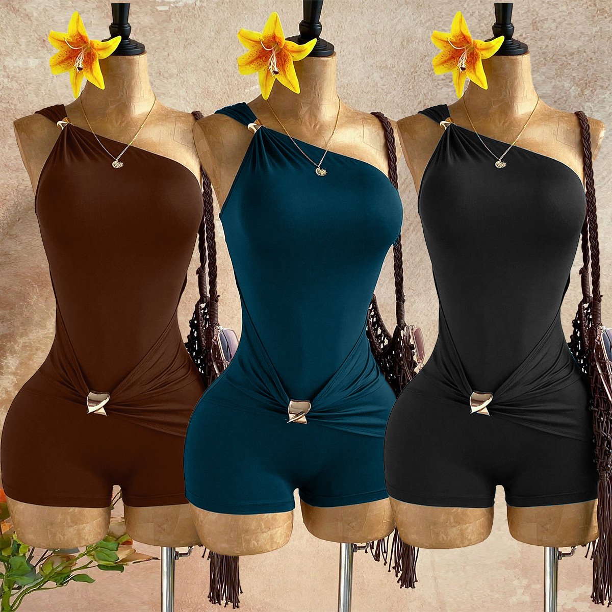 Zy6376 Cross-Border Independent Site Sexy Hot Girl Style Jumpsuit One-Shoulder Slim Fit Waist-Cinching Suitable for Party Jumpsuit