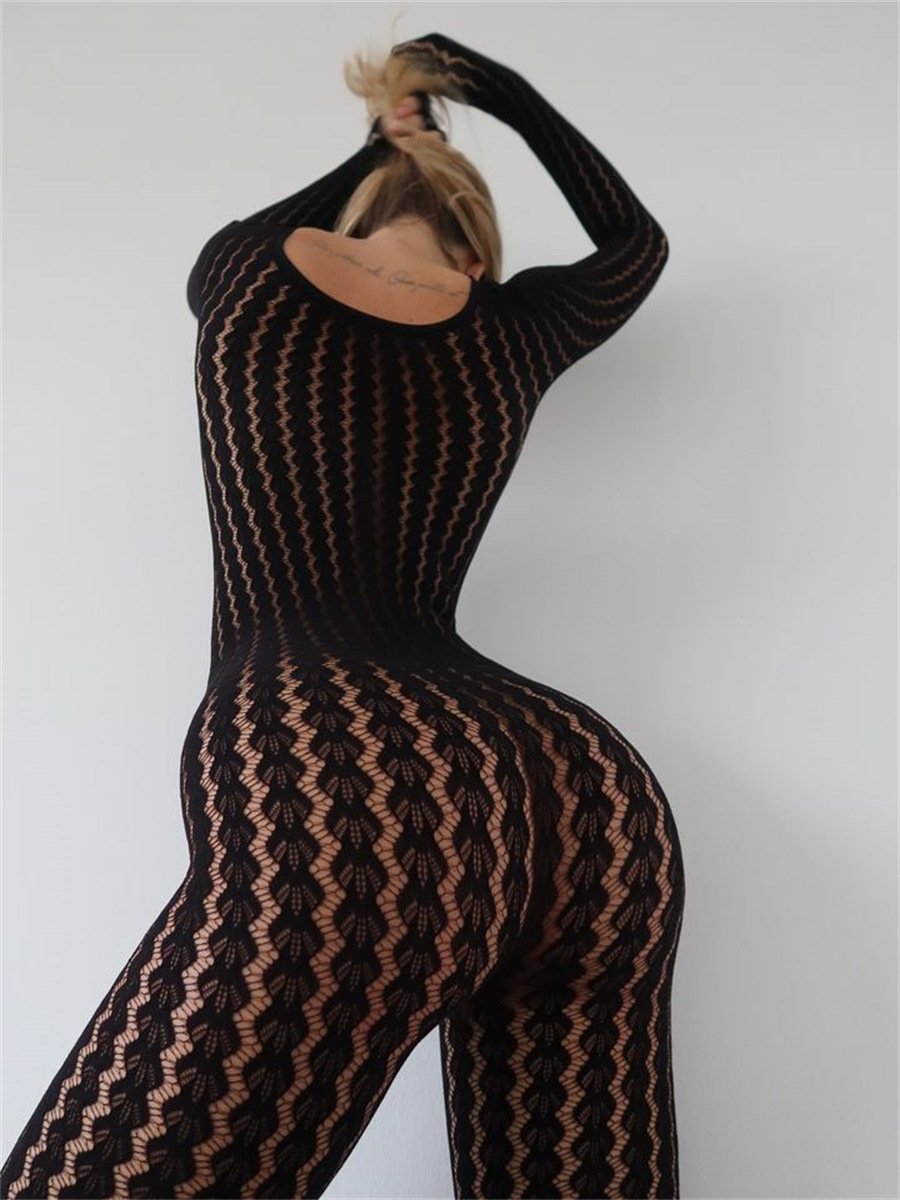 Iy0039 Factory Direct Supply European and American Style Sexy Jumpsuit Fashion Seamless Striped Jacquard Long Sleeve Half-Finger Gloves Design - Image 7