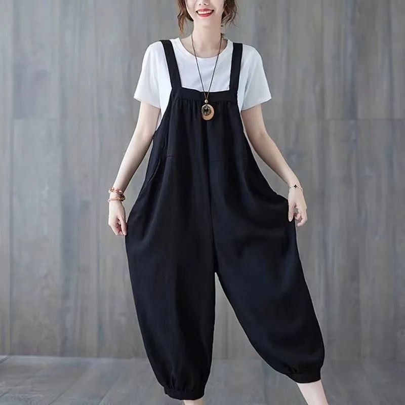 Jumpsuit Plus Size Women's Loose Age-Reducing Casual Overalls Summer New Style Artistic Color Matching Harem Jumpsuit - Image 6