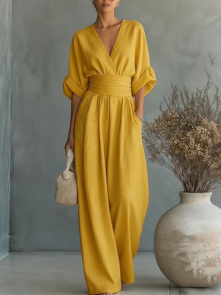 In-Stock 2026 European and American Cross-Border Spring/Summer New Amazon Elegant Waist-Cinching V-Neck Stylish Women's Jumpsuit - Image 7