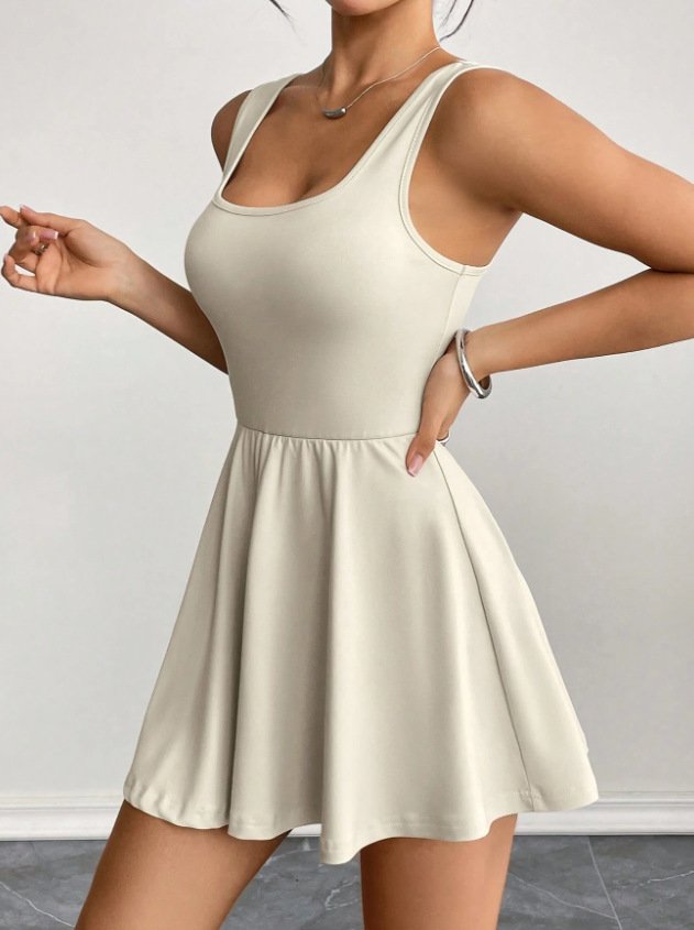 European and American 2025 Cross-Border Amazon Skirt-Style One-Piece Backless Solid Color Tank Top Anti-Exposure Sports Fitness Casual Style - Image 4