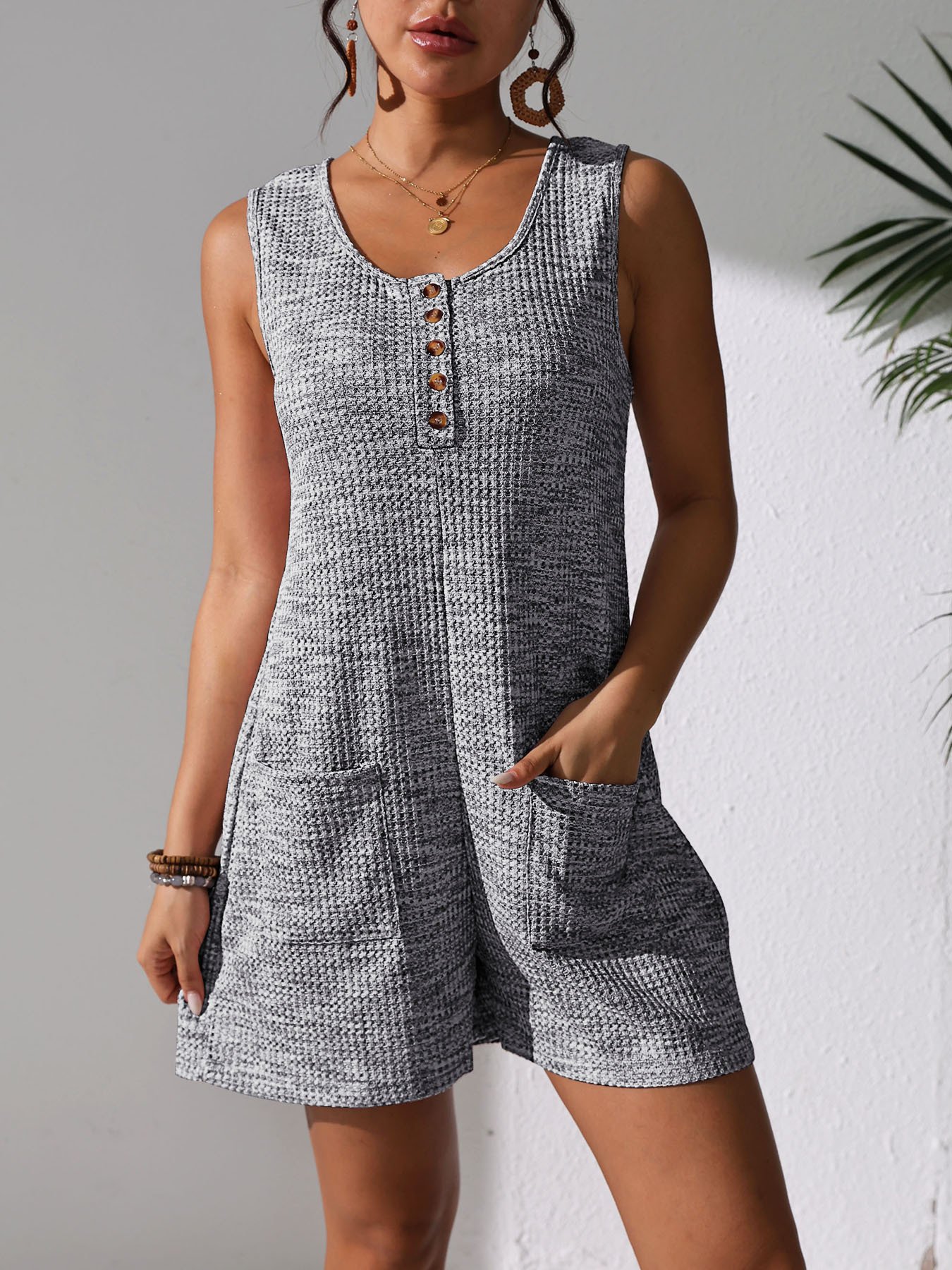 2025 summer new cross-border European and American women's clothing Amazon hot casual button pocket vest jumpsuit women - Image 4