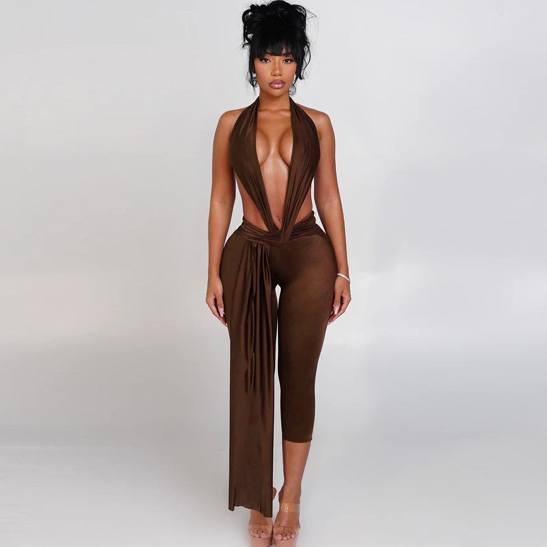 European and American Style 2026 Autumn New Fashion Solid Color Sexy Hot Girl Sleeveless Halter Backless Tight-Fitting Jumpsuit - Image 5