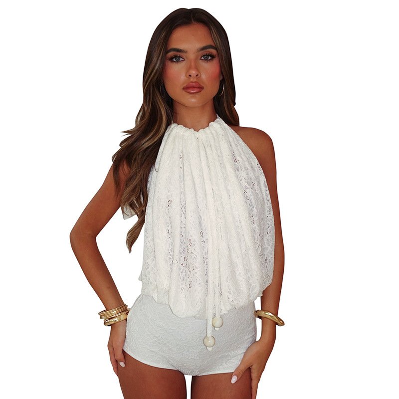 D25Rp204 European and American Cross-Border New Women's Elegant Lace Cut Out Rope Sleeveless Large Backless Jumpsuit for Women - Image 3