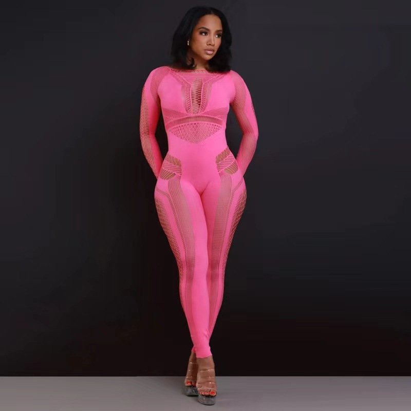 Transparent Pants European and American Style Summer New One-piece High Elastic Long Sleeve Perspective Sexy Spice Girl Pants - Image 2