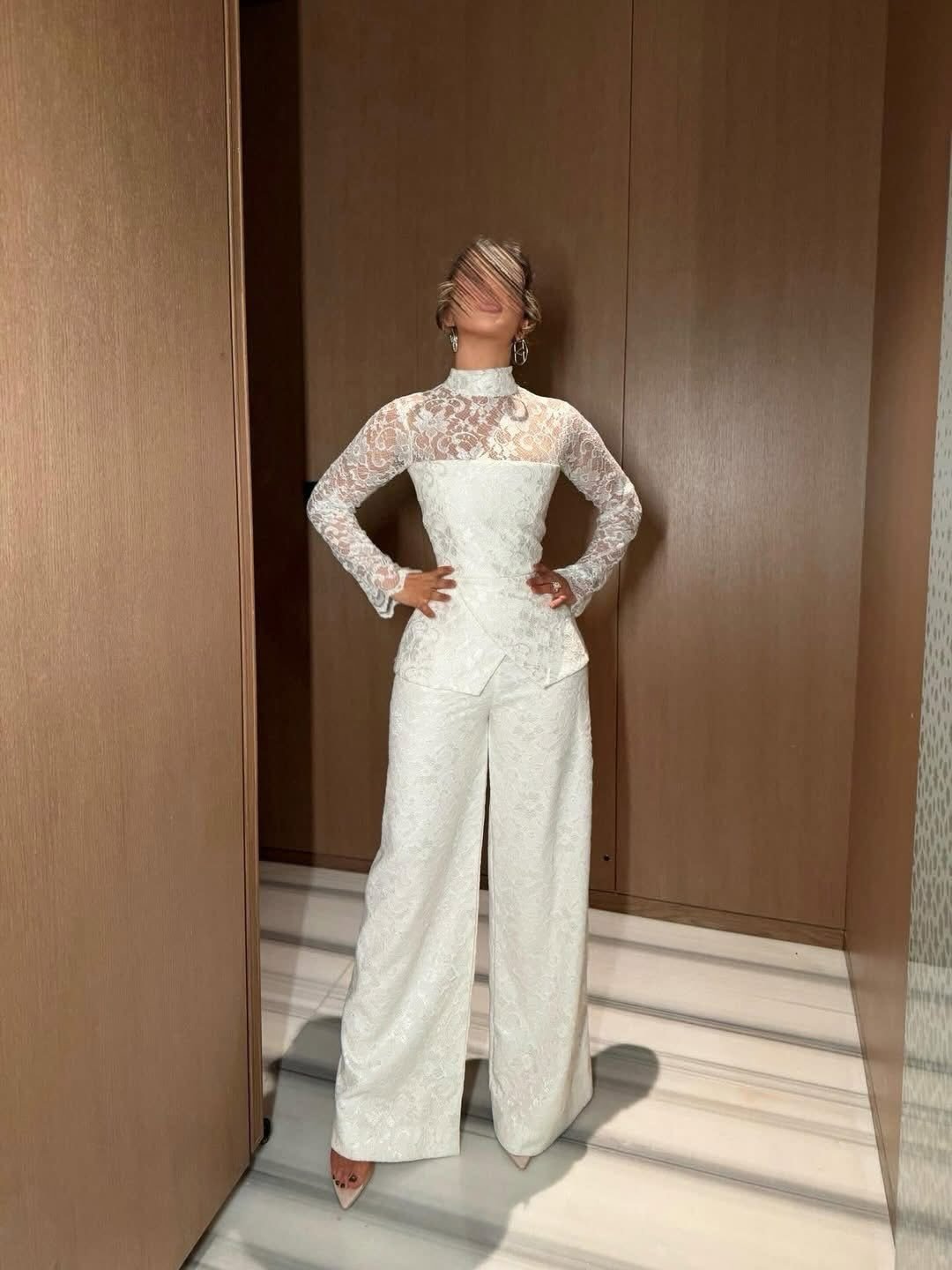 2026 Spring/Summer European and American Cross-Border Amazon Independent Site French-Style Sexy Lace Patchwork High-Neck Long-Sleeve Jumpsuit - Image 2