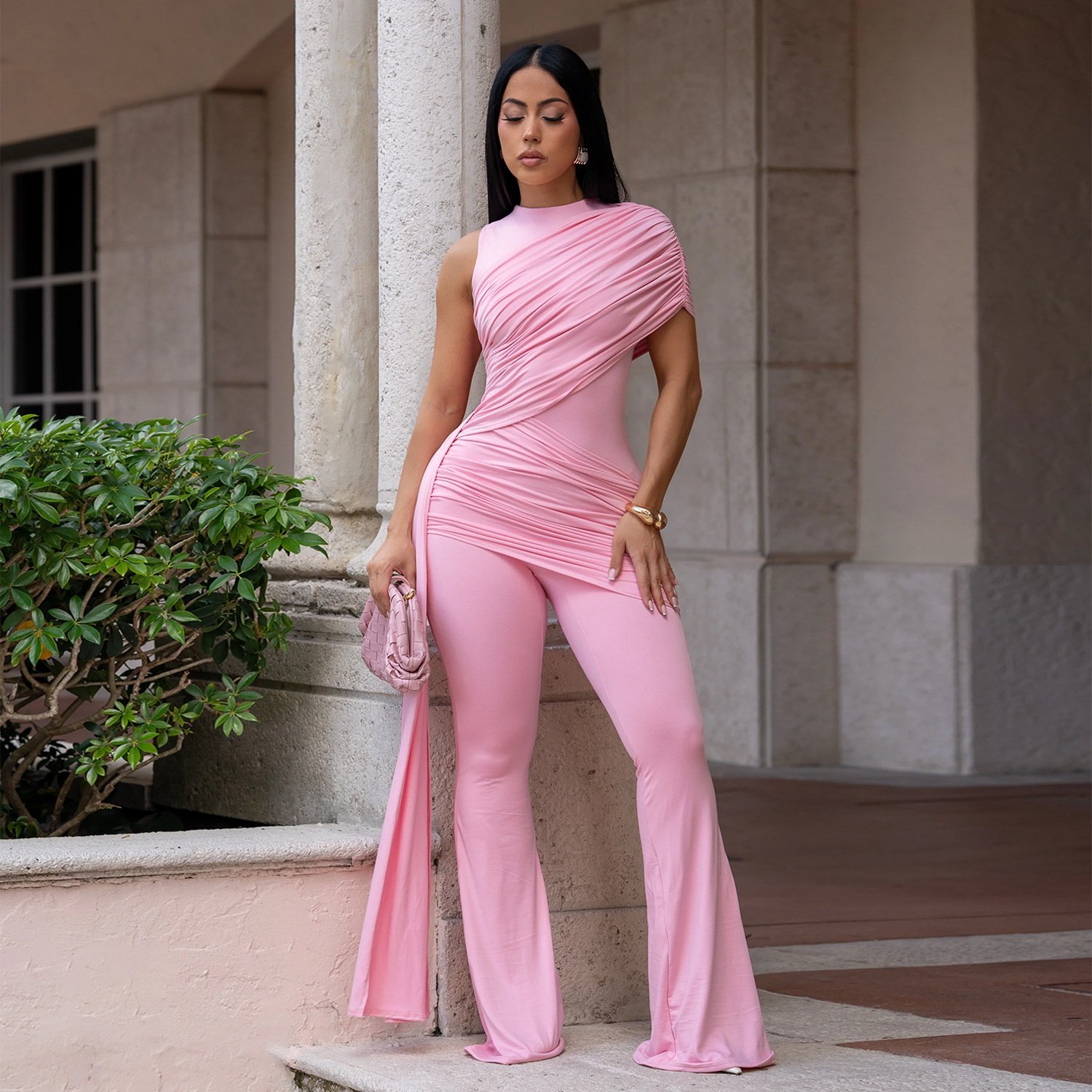 C7700 Cross-Border Aliexpress Amazon European and American Fashion Women's Clothing Elegant and Stylish Bodycon Jumpsuit with Ribbons - Image 5