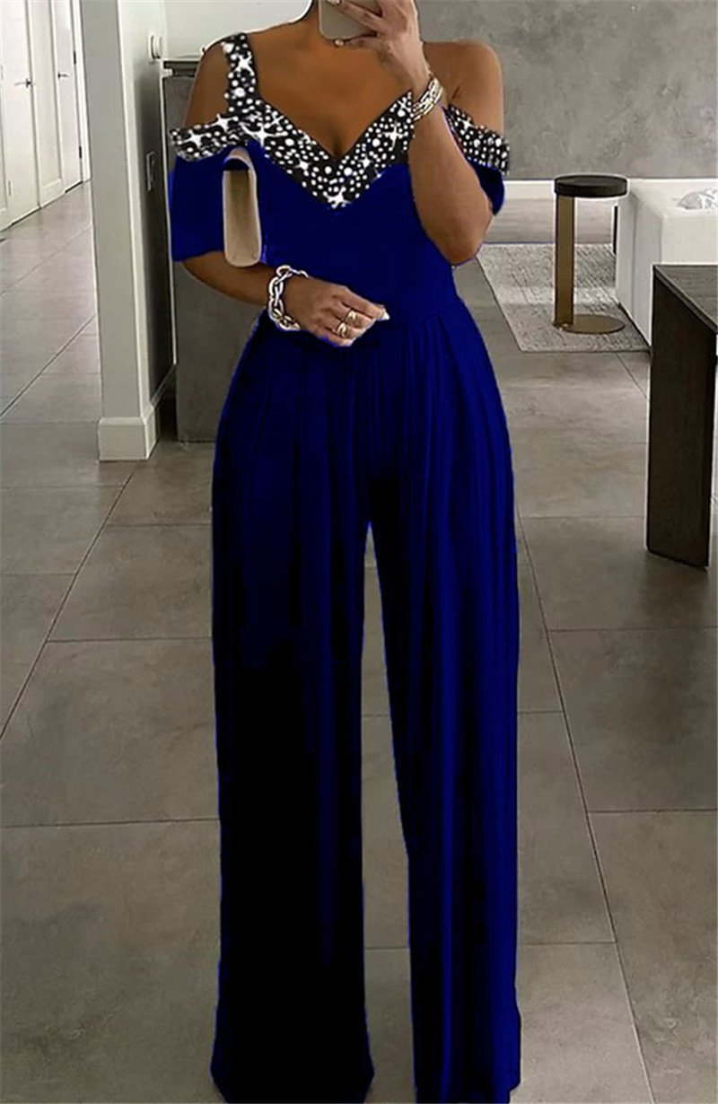 European and American Cross-Border 2023 Spring and Summer New Women's Clothing Wish Wide-Leg Jumpsuit Waist-Cinching One-Piece Dress Printed Dress - Image 3