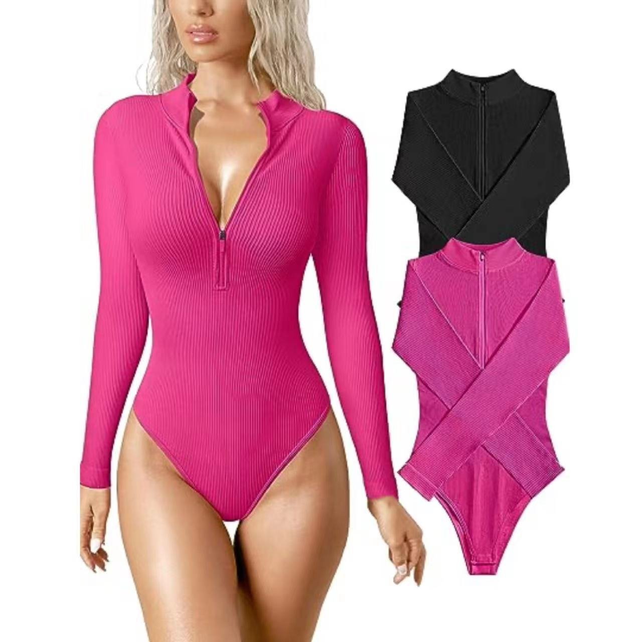 European and American Cross-Border Amazon 2023 Long-Sleeved Jumpsuit Sexy Ribbed One-Piece Front Zipper Long-Sleeved Top Jumpsuit