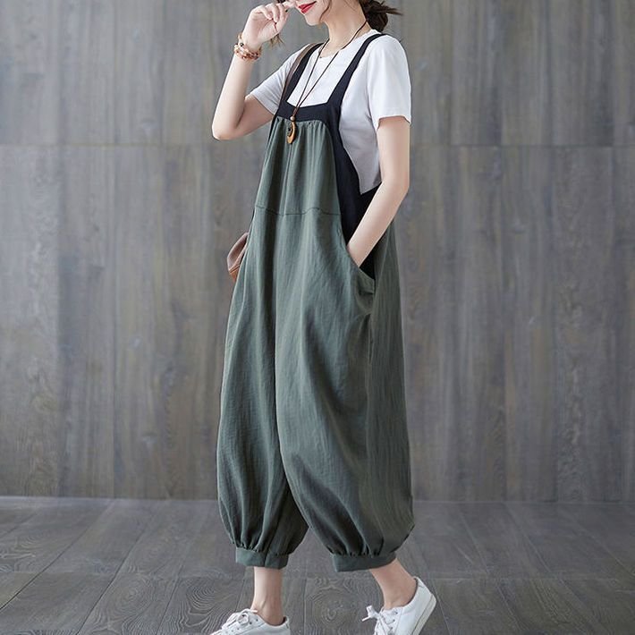 Jumpsuit Plus Size Women's Loose Age-Reducing Casual Overalls Summer New Style Artistic Color Matching Harem Jumpsuit - Image 3