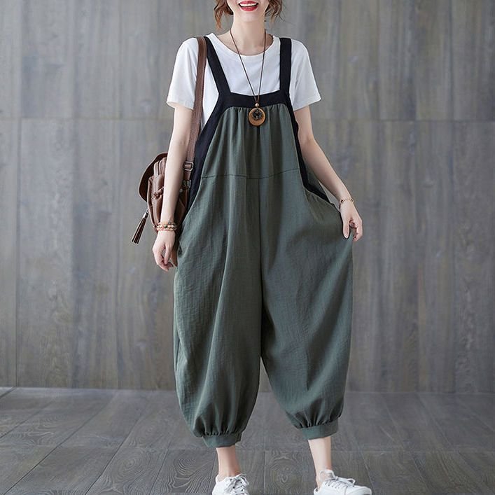Jumpsuit Plus Size Women's Loose Age-Reducing Casual Overalls Summer New Style Artistic Color Matching Harem Jumpsuit - Image 2