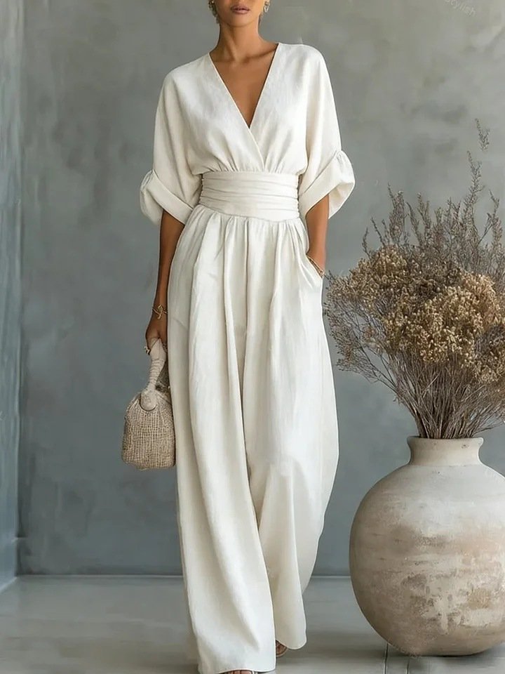 In-Stock 2026 European and American Cross-Border Spring/Summer New Amazon Elegant Waist-Cinching V-Neck Stylish Women's Jumpsuit - Image 10