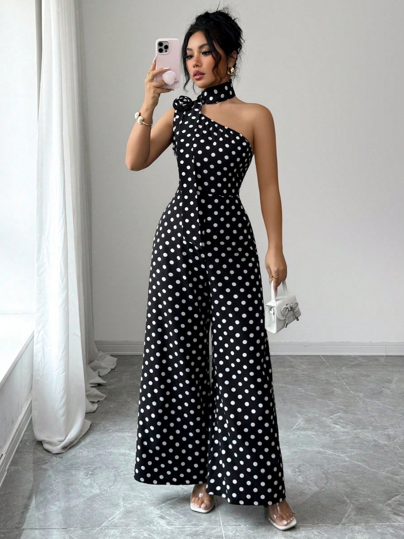 European and American Cross-Border Summer New Polka Dot Print Fashion Sexy One-Shoulder Sleeveless Slim-Fit Elegant Jumpsuit