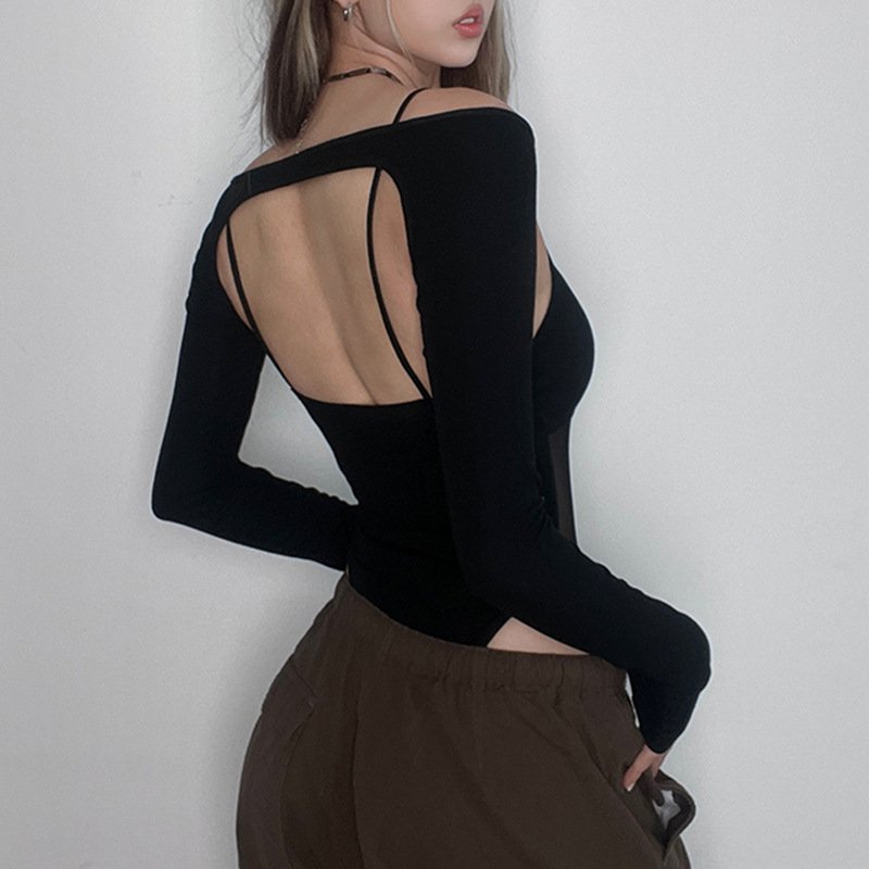 W125ST European and American hot girls 2024 spring and summer new solid color long sleeve sexy mesh stitching bag buckle women's jumpsuit - Image 4