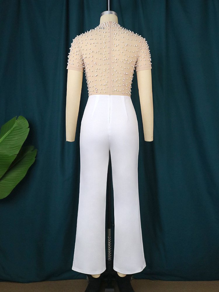 AM221118 round neck short sleeve beaded Jumpsuit casual style high waist slimming party dress Jumpsuit - Image 5