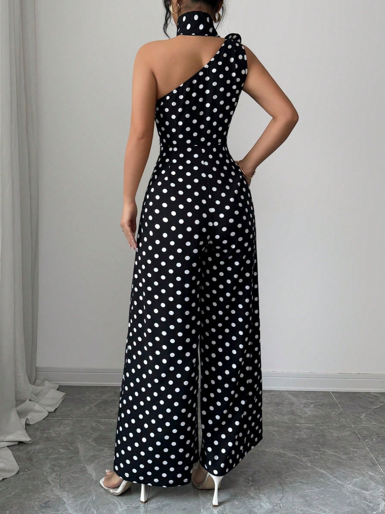 European and American Cross-Border Summer New Polka Dot Print Fashion Sexy One-Shoulder Sleeveless Slim-Fit Elegant Jumpsuit - Image 5