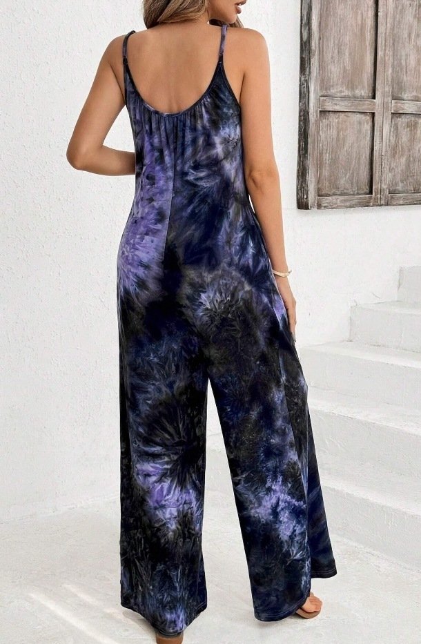 2026 New Cross-Border European and American Style Tie-Dye Wide-Leg Jumpsuit Casual Sleeveless Ruched Jumpsuit - Image 5