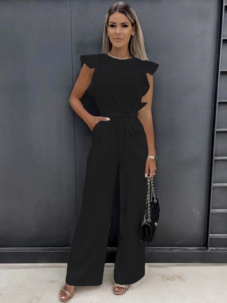 European and American Amazon Explosions 2024 Summer Sleeveless Lace-up Round Neck Slim-fit Zipper Long All-match Suits