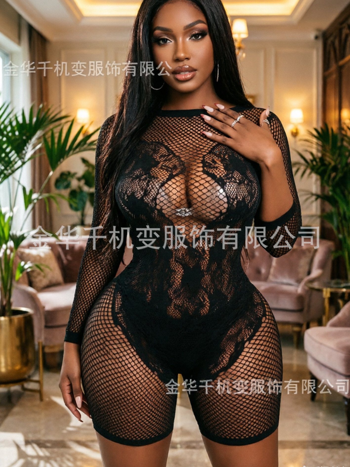 European and American Cross-Border 2025 New Women's Mid-Length Sleeve Hollow See-Through Slim Sexy One-Piece Knitted Jumpsuit for Women - Image 3
