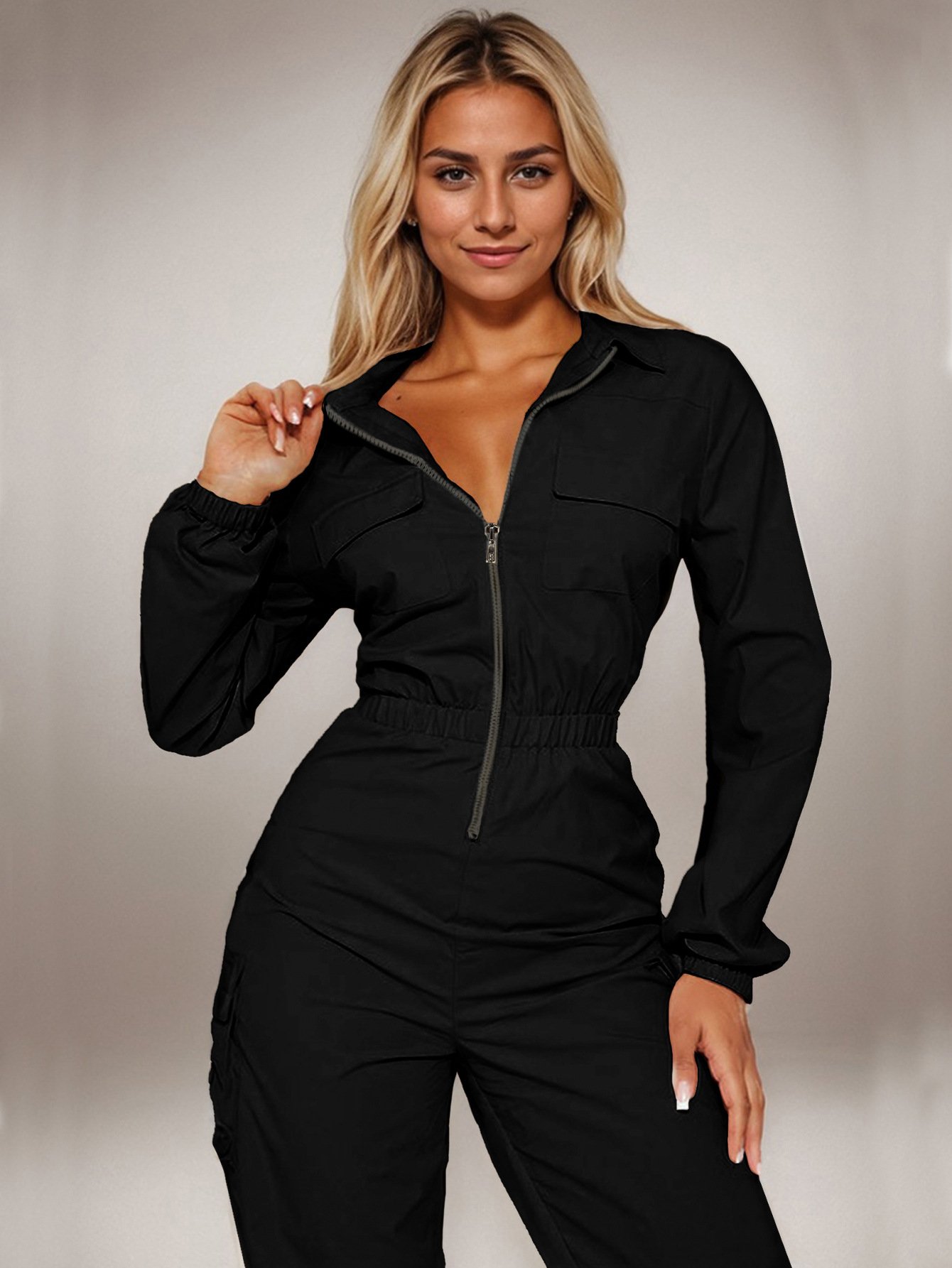 Cross-border Yama Fashion Outgoing Workwear Women's Flip Pocket Elastic Waist Zipper New Arrival