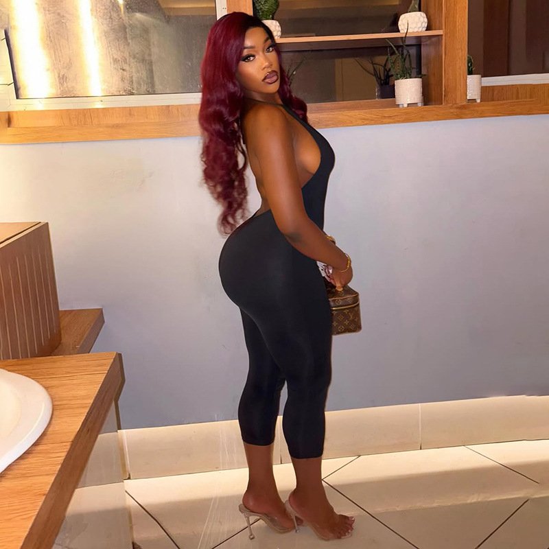 Women's Milk Silk Sleeveless Jumpsuit – Sexy High Stretch Capri Straight Leg One-Piece Outfit - Image 6