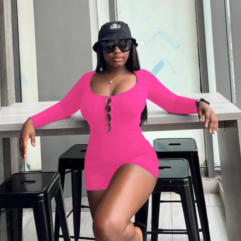 Solid Color Basic Hollow-Out Slim-Fit Long-Sleeve Jumpsuit for Women, European and American Style, New Autumn Model, Amazon Independent Site Jumpsuit - Image 5