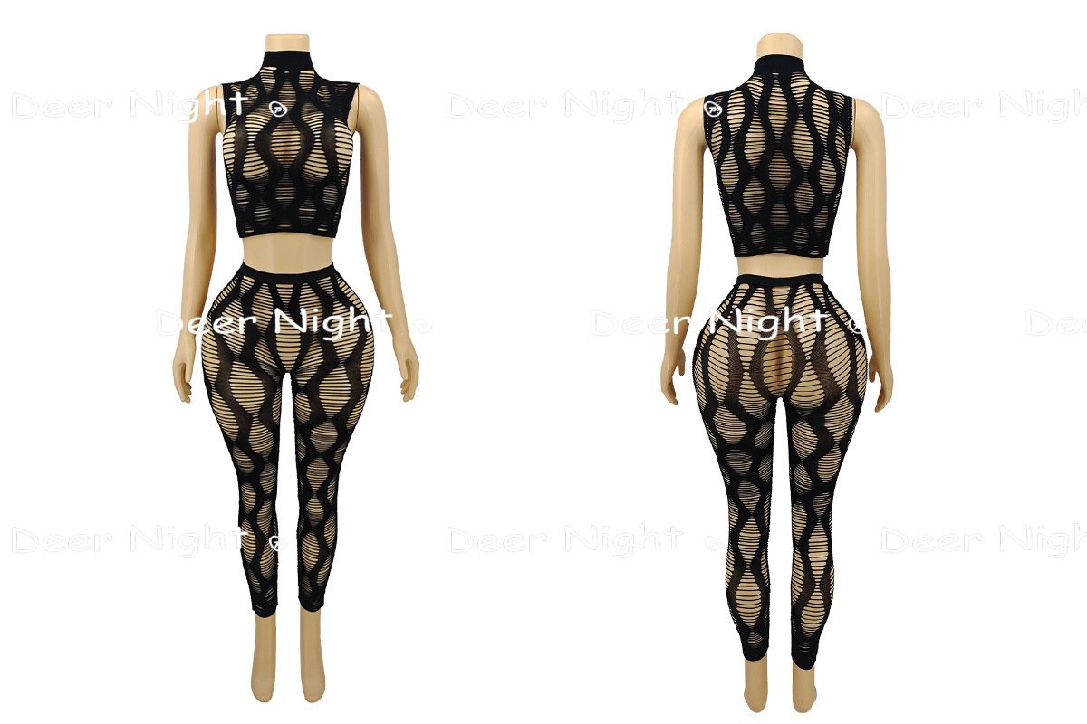 European and American Style Hollow-Out See-Through Two-Piece Set for Women, 2026 New Model, Sleeveless High-Neck Bodysuit, Sexy Nightclub Party Outfit - Image 3