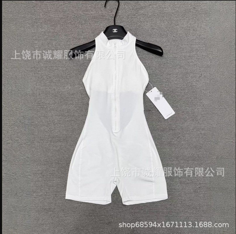 European and American Cross-Border Letter-Printed Sports Bodysuit with Sexy Zipper, High-Intensity Back-V Design, and Peach Butt Effect - Image 2