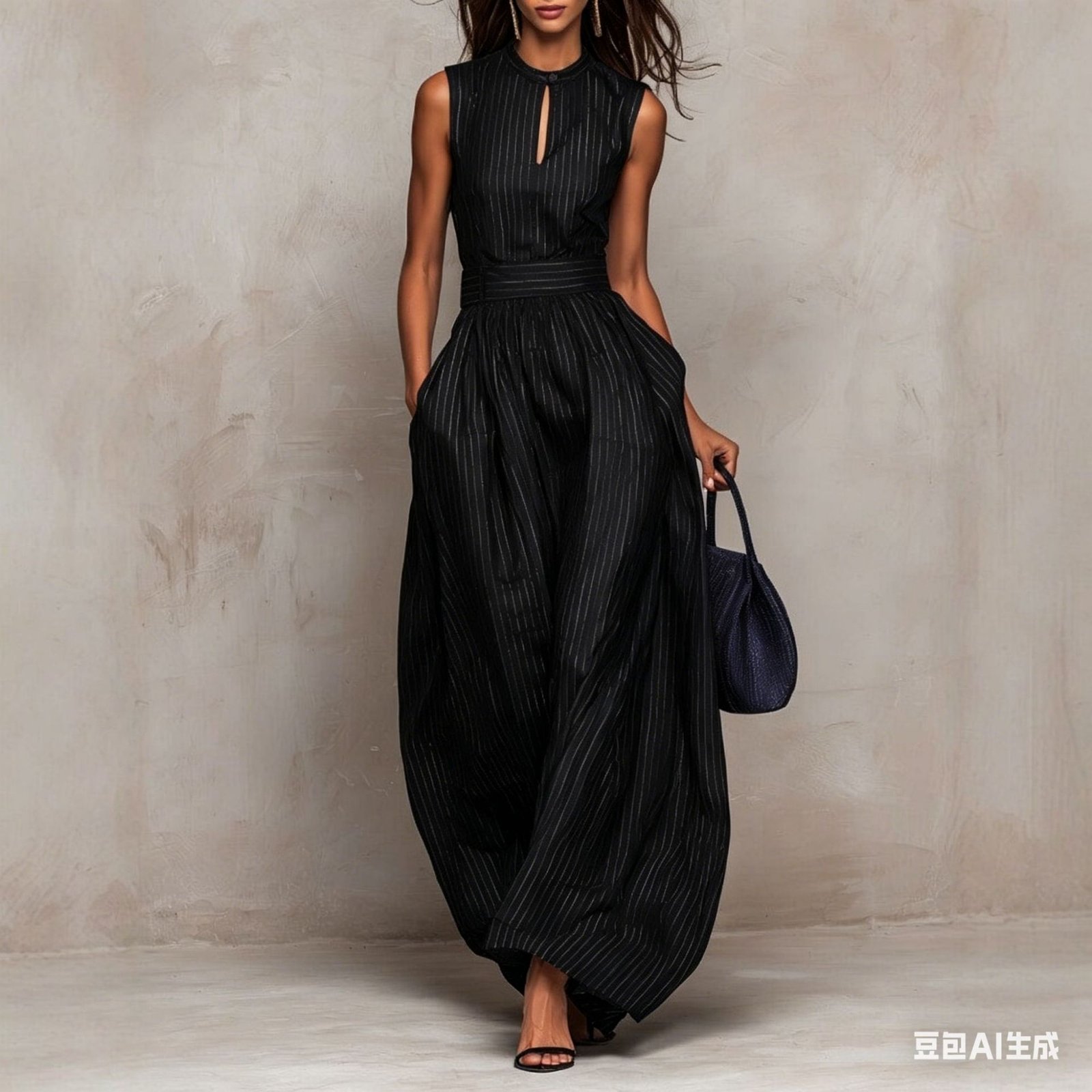 European and American Style 2026 New Deep Blue Striped Sleeveless Waist-Cinching Wide-Leg Jumpsuit for Women, Long and Elegant Fashion Cross-Border Women's Clothing - Image 5