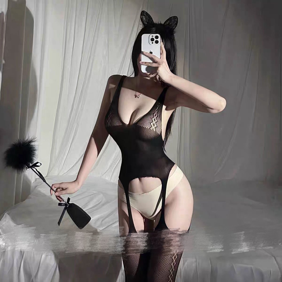 Cross-border Sexy in stock Mesh Hollow-out Sexy Mesh Clothes plus size Open-end Sling Pure Desire Dew Breasts Costume - Image 7
