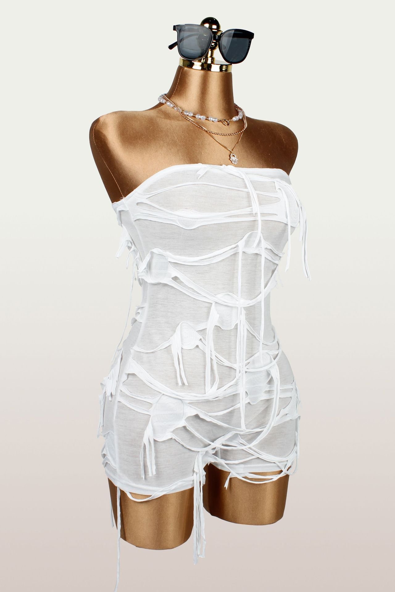 European and American New Style Cross-Border Solid Color Ins Slim-Fit Sexy Strapless Elastic Backless Tassel Unique Jumpsuit - Image 3