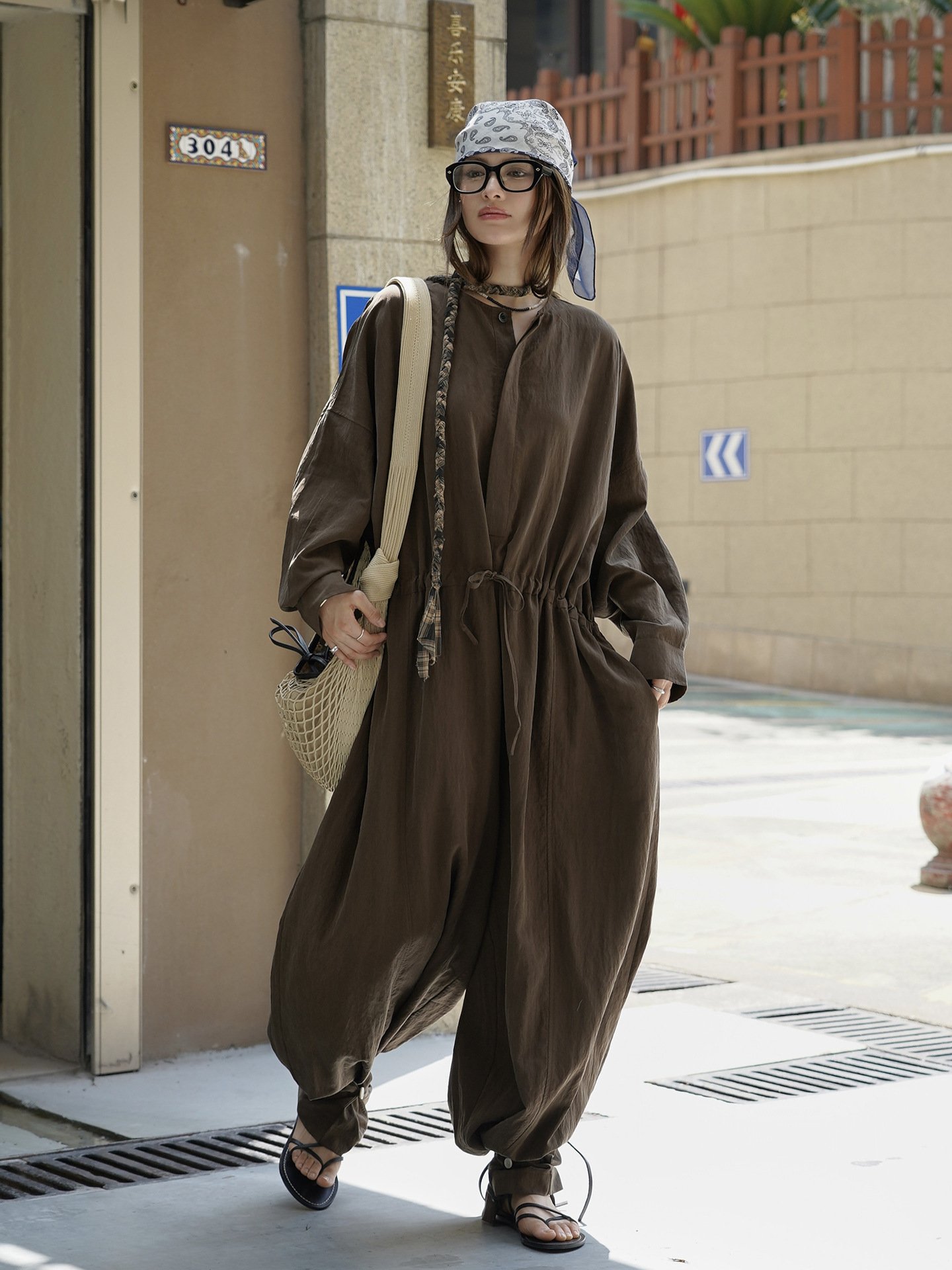 Xuman Early Autumn New Paris Lem Relaxed Waist Wide-Leg Jumpsuit Tencel Draped Breathable Pants for Women - Image 4