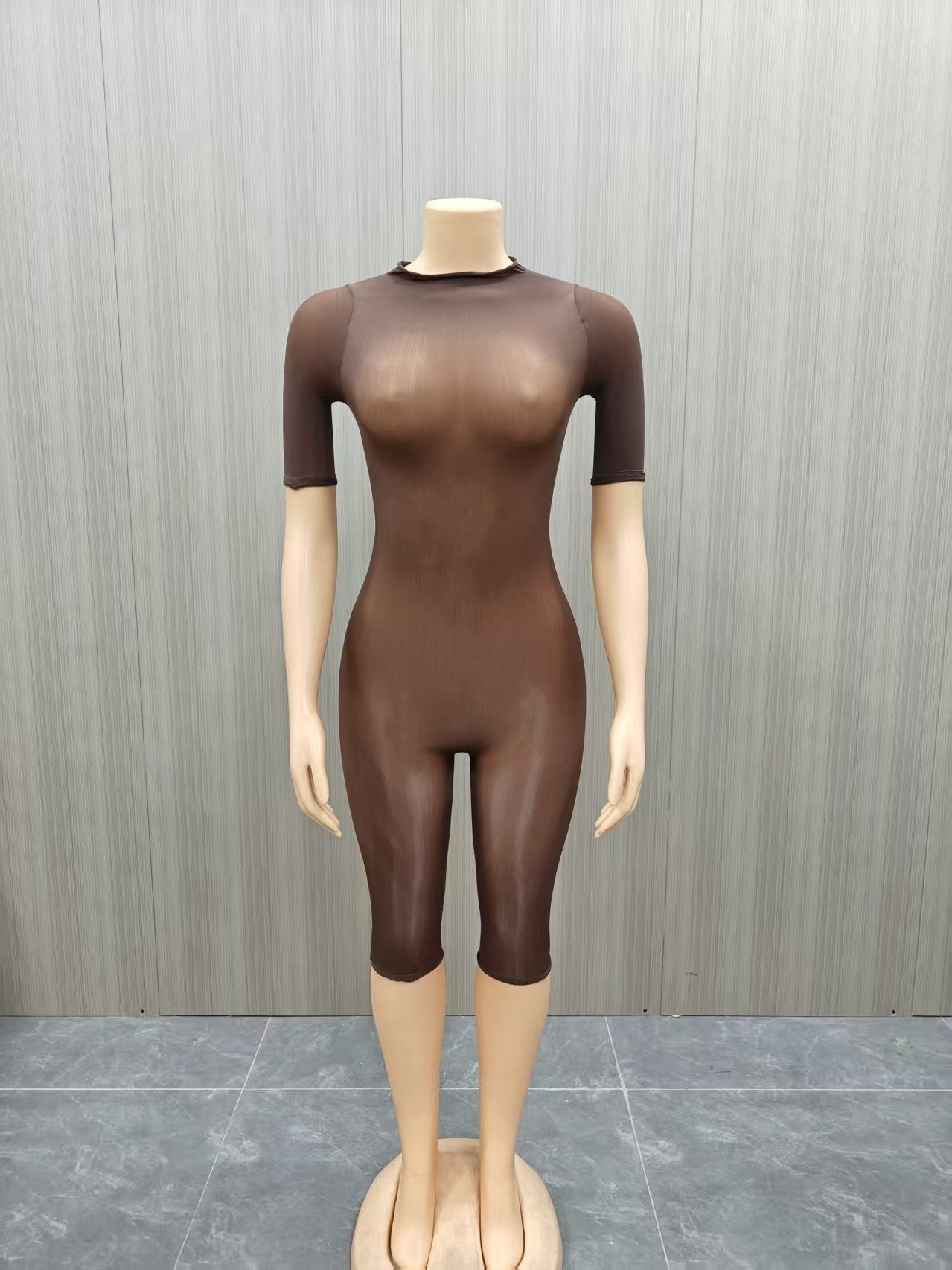 Ff1499 European and American Women's Clothing, Sexy Super Elastic Shiny Body Stockings, Nightclub Sexy See-Through One-Piece Shorts - Image 3
