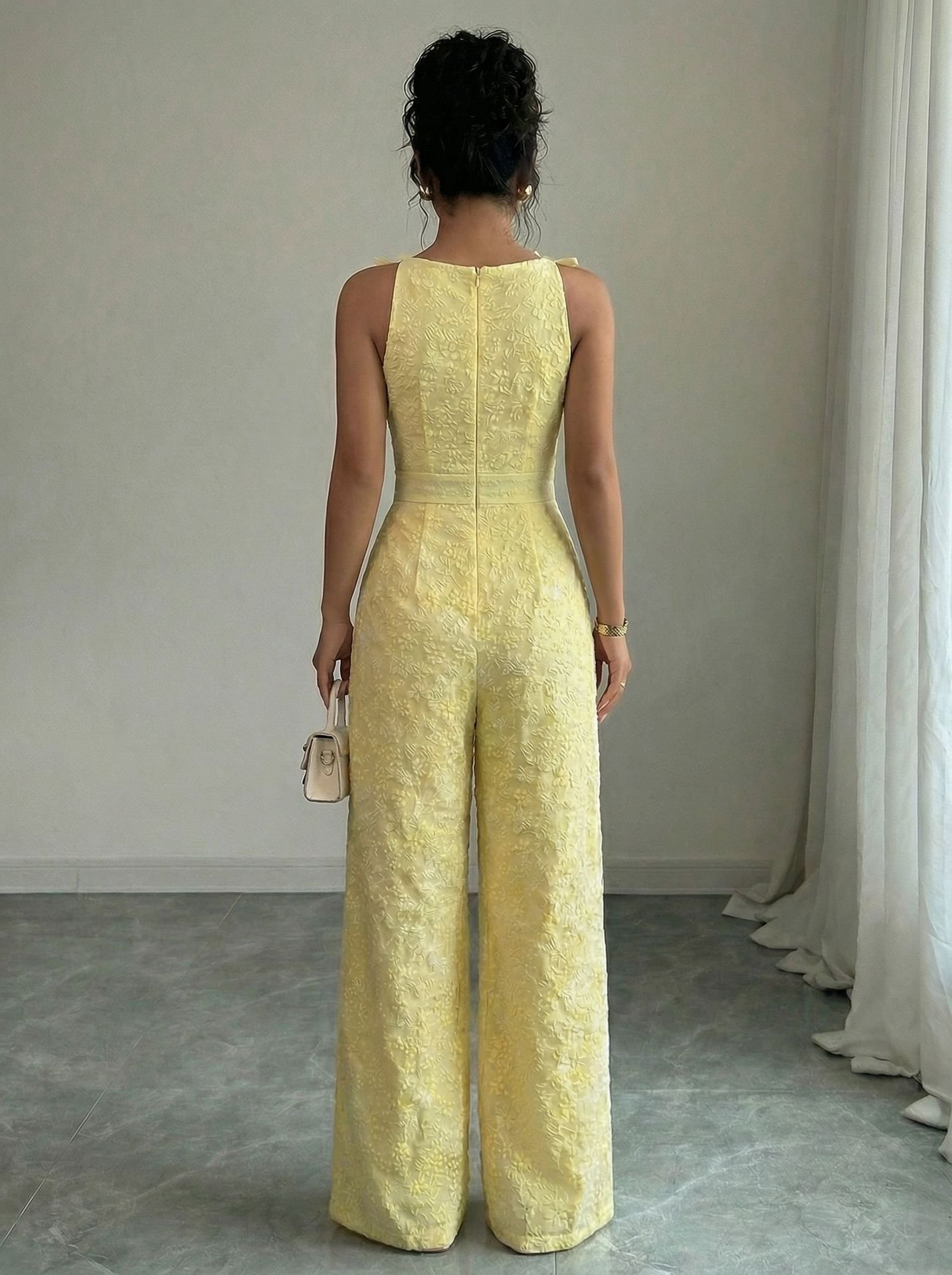 High-End Foreign Trade European and American Cross-Border Jumpsuit, New Spring/Summer Solid Color Off-Shoulder Wide-Leg Women's Strap Jumpsuit - Image 3