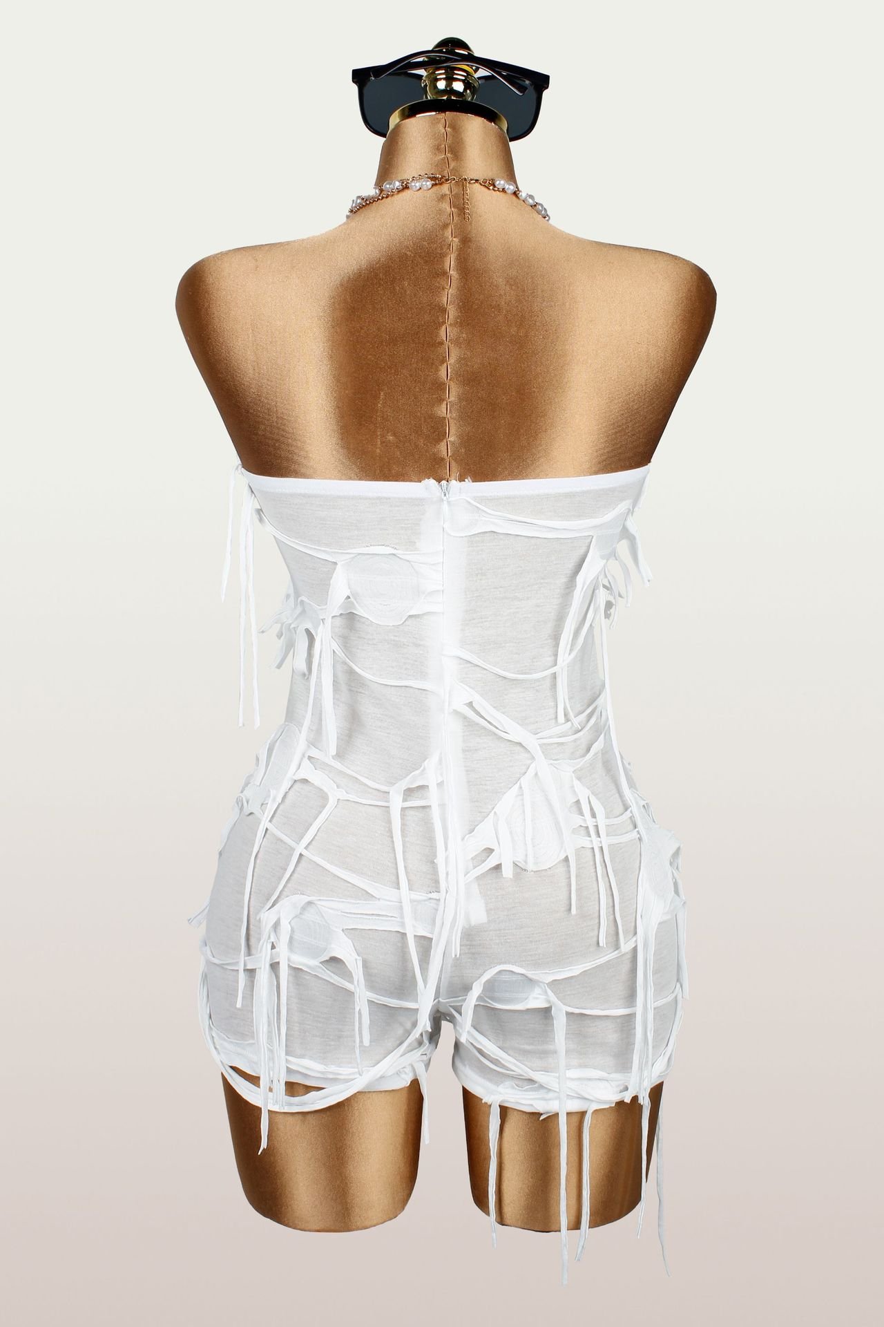 European and American New Style Cross-Border Solid Color Ins Slim-Fit Sexy Strapless Elastic Backless Tassel Unique Jumpsuit - Image 4