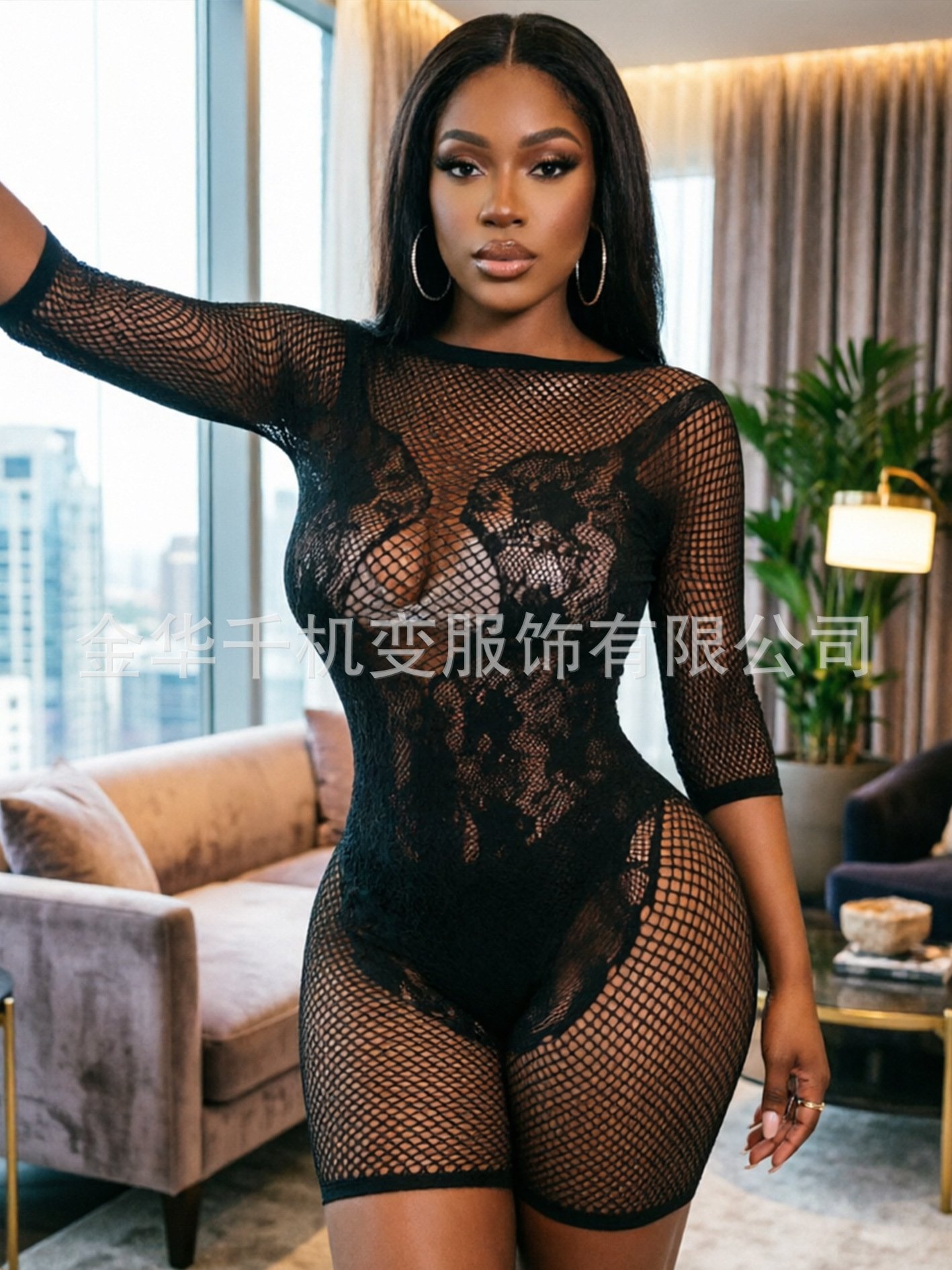 European and American Cross-Border 2025 New Women's Mid-Length Sleeve Hollow See-Through Slim Sexy One-Piece Knitted Jumpsuit for Women